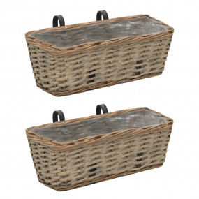 Balcony Planter Set of 2 Brown Wicker with PE lining Me...