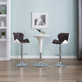 Bar Stool Set of 2 Brown, Chrome Faux leather, Chrome-p...