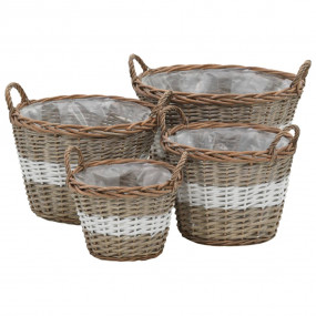Raised Bed Set of 4 Brown and White Wicker and Polyethy...