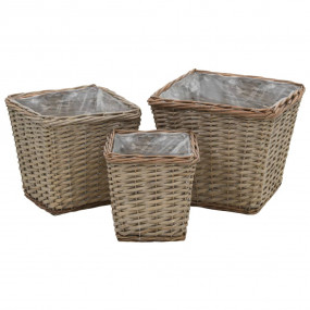 Raised Bed Set of 3 Brown Wicker with PE lining Small P...