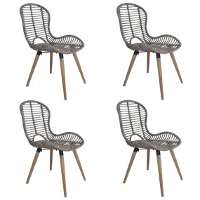 Dining Chair Set of 4 Brown Natural rattan, Wood Standa...