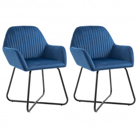 Dining Chair Set of 2 Blue Velvet, Powder-Coated Steel ...