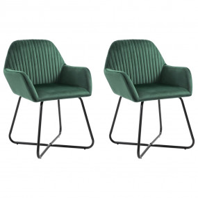 Dining Chair Set of 2 Green Velvet, powder-coated steel...