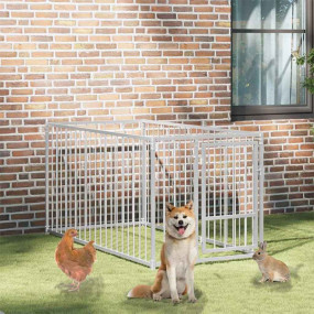 Dog Kennel Silver Steel Medium Durable Dog Kennel Recta...
