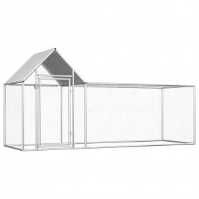 Chicken Coop Silver Galvanized Steel 9.8ft x 3.3ft x 4....