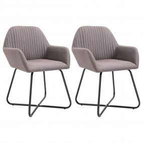 Dining Chair Set of 2 Taupe Fabric and powder-coated st...