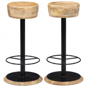 Bar Chair Light Brown, Black Solid Mango Wood, Powder-C...