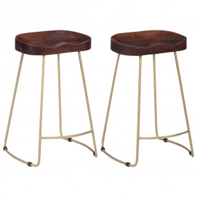 Bar Chair Set of 2 Walnut brown and brass