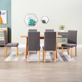 Dining Chair Set of 6 Taupe Fabric and Rubber wood Stan...