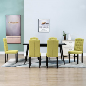 Dining Chair Set of 6 Green Fabric and Solid Rubber Woo...