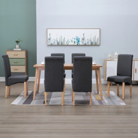 Dining Chair Set of 6 Gray Fabric and wood Standard Erg...