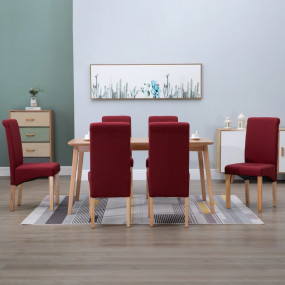 Dining Chair Set of 6 Red Fabric and wood Standard Ergo...