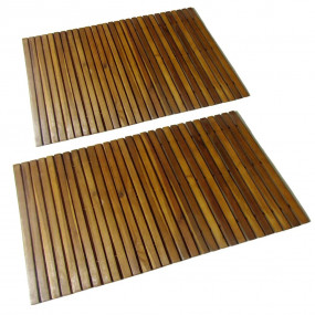 Bath Mat Set of 2 Brown Acacia hardwood 31.5 x 19.7 in ...