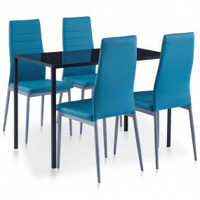 Kitchen Dining Set Blue Tempered Glass Medium Durable