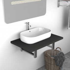 Bathroom Wall Shelf Gray Engineered wood 23.6 in x 15.7...