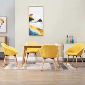 Dining Chair Set of 4 Yellow Polyester, Solid wood Stan...