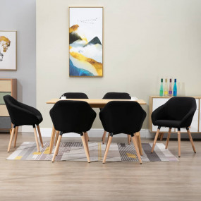 Dining Chair Set of 6 Black Fabric and Solid Wood Stand...