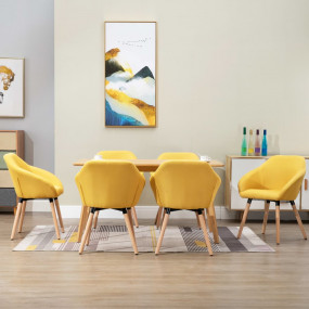 Dining Chair Set of 6 Yellow Polyester fabric with soli...