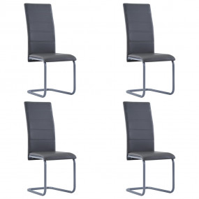 Dining Chair Set of 4 Gray Faux Leather and Steel Stand...