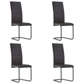 Dining Chair Set of 4 Brown Faux leather and steel Stan...