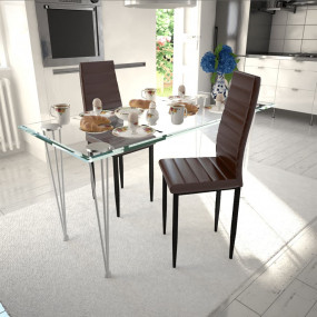 Dining Chair Set of 2 Brown and Black Faux Leather and ...