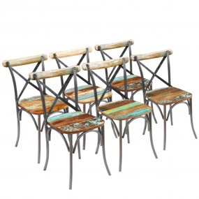 Dining Chair Set of 6 Multicolor Reclaimed wood and ste...