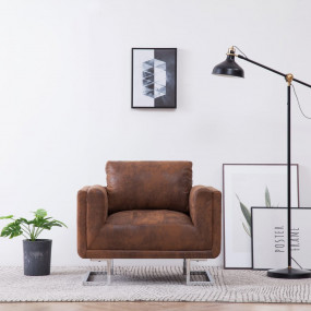 Armchairs Brown Faux suede leather, wood, chrome Medium
