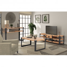 Living Room Furniture Set Brown and Black Solid Acacia ...