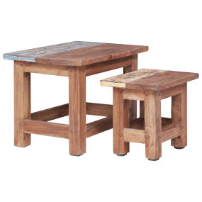 Nesting Table Set of 2 Brown Solid Mahogany Wood Small,...