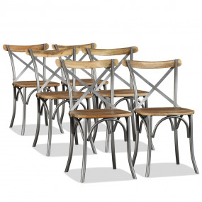 Dining Chair Set of 6 Brown and Silver