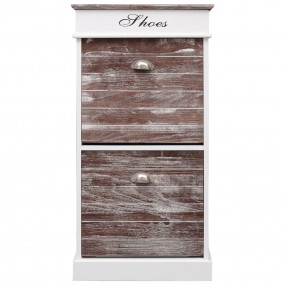 Shoe Cabinet Brown and White Paulownia Wood Medium Shoe...