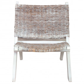 Relaxing Chair White, Natural Kubu Rattan, Solid Mahoga...