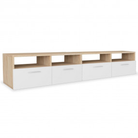 TV Cabinet Set of 2 Oak and White Engineered Wood Mediu...