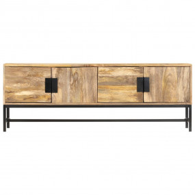 TV Cabinet Brown and Black Solid Mango Wood and Powder-...
