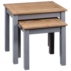 Nesting Table Set of 2 Grey and natural Solid pine wood...
