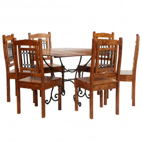 Dining Table Set Brown Solid Acacia Wood Standard Durab...