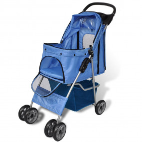 Pet Stroller Blue PVC Medium Foldable Dog Stroller