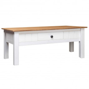Coffee Table White & natural wood Solid Pine Wood Stora...