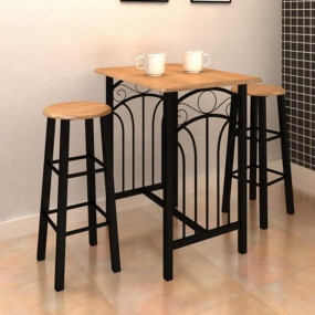 Bar Table and Stool Black and Beige Wood and Steel Comp...