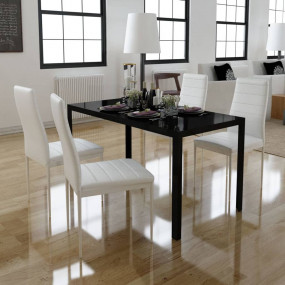 Dining Set Black and White Tempered Glass, Iron, Faux L...