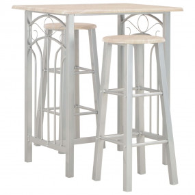 Bar Set Oak and Gray Wood and Steel Footrest Bar Set