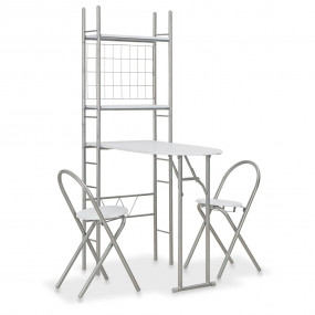 Dining Set White and Silver MDF and Steel Compact Folda...
