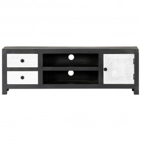 TV Cabinet Gray and White Solid Mango Wood, MDF Medium ...