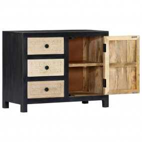 Side Cabinet Grey and natural Solid mango wood, MDF Med...