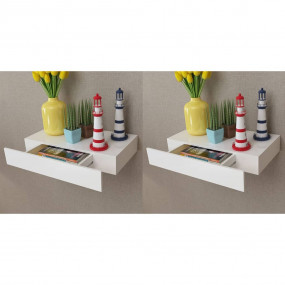 Wall Mounted Shelf Set of 2 White MDF with a matte fini...