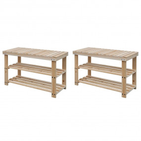 Shoe Rack Set of 2 Brown Solid wood Shoe Rack Rectangul...