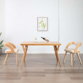 Dining Chair Set of 2 Cream and Light Brown Faux leathe...