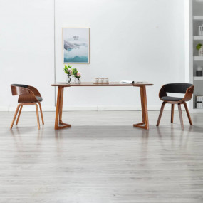 Dining Chair Grey and Dark Brown Polyester and Bentwood...