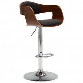Bar Chair Grey and Brown Fabric, Bent Wood, Chromed Met...
