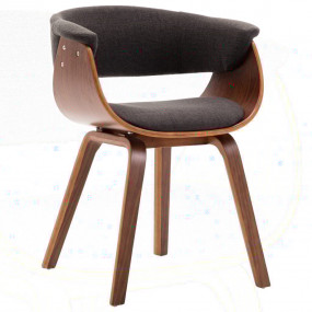 Dining Chair Grey, Brown Cotton, Polyester, Bent Wood S...